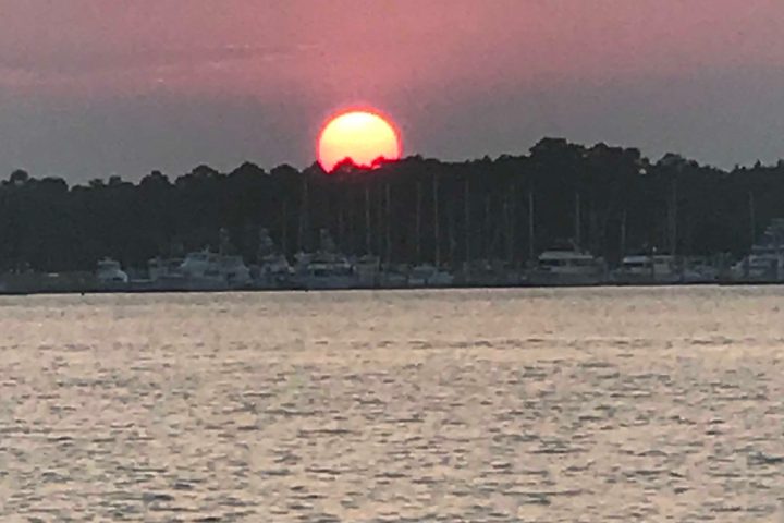 Sunset over the water