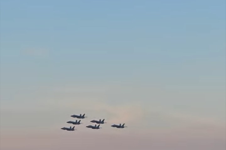 a flock of birds flying over a body of water